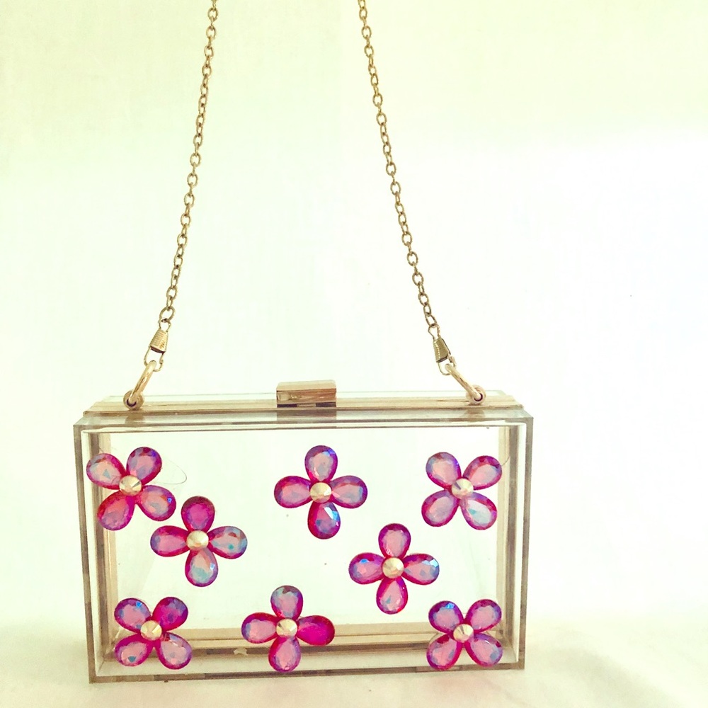 New Glass Flowers Rhinestones Purse